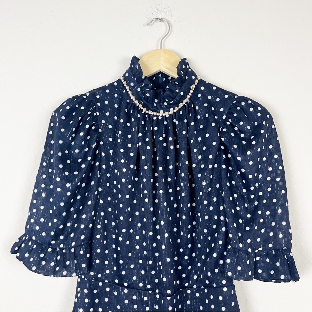 Sandro Pearl Crystal Polka Dot Mini Dress Size 36 - Picture 4 of 10